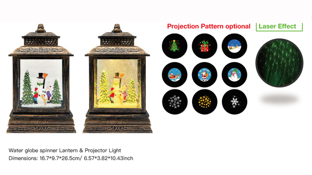 アクリルウォーターグローブスピナー ランタン&プロジェクターライト スノーマン&キッズ SR-15