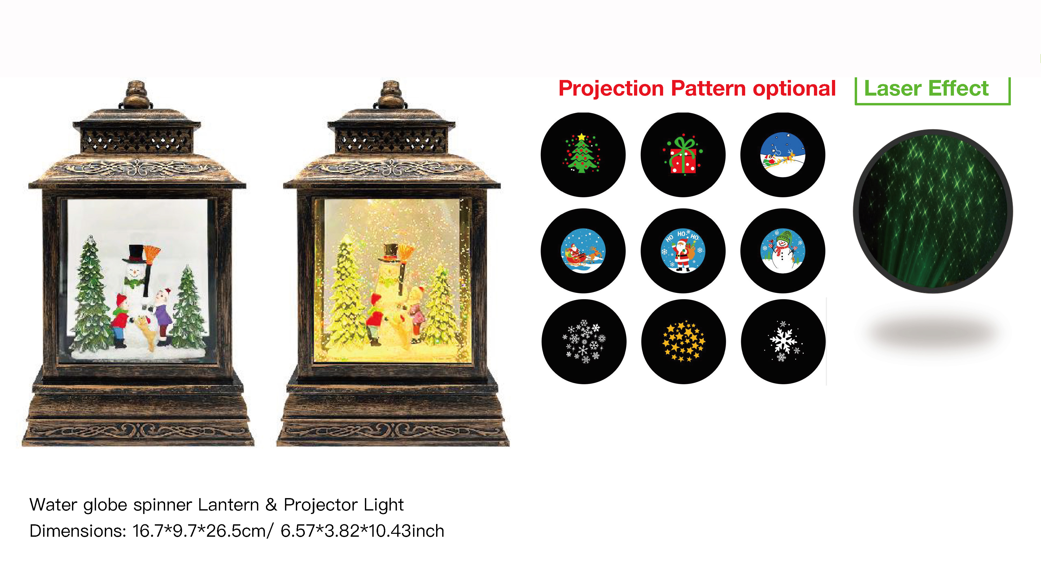 アクリルウォーターグローブスピナー ランタン&プロジェクターライト スノーマン&キッズ SR-15
