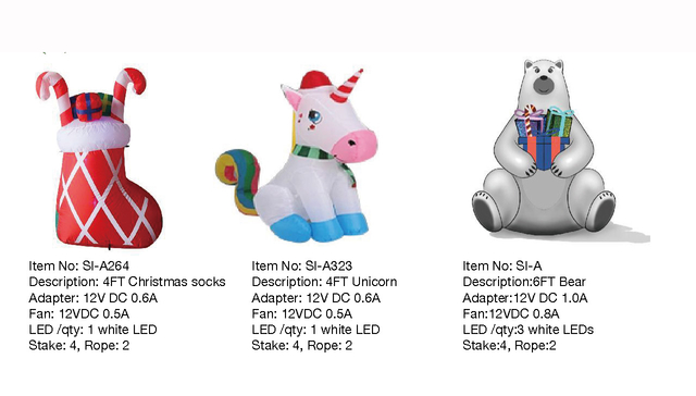クリスマス ソックス & ユニコーン & ベア インフレータブル ライト