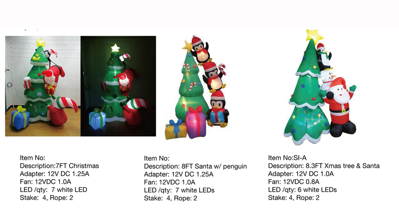 クリスマスツリーとサンタとサンタ、ペンギンインフレータブルライト付き
