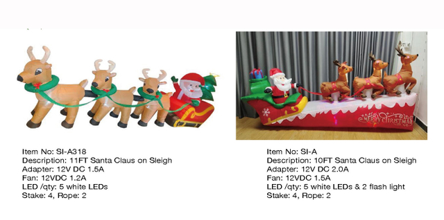 インフレータブルライトのそりに乗ったサンタクロース