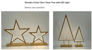 木製サークル/スター/クリスマスツリー LEDライト付き