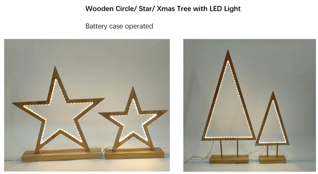 木製サークル/スター/クリスマスツリー LEDライト付き