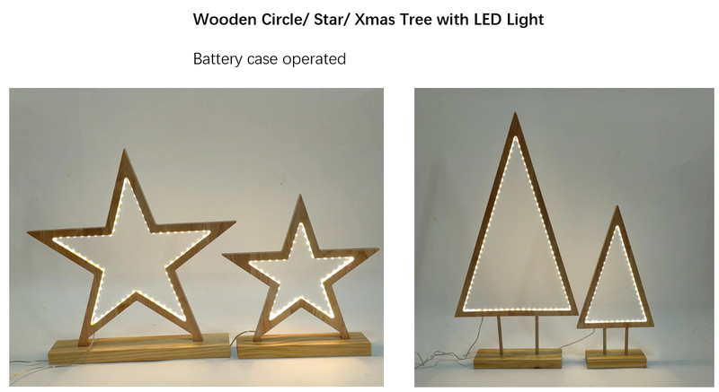 木製サークル/スター/クリスマスツリー LEDライト付き