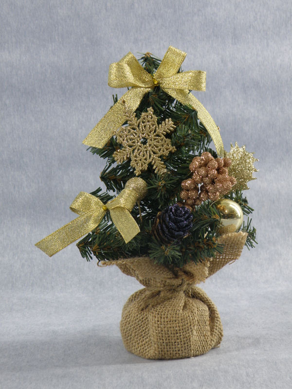 X'masグリーンミニツリー水盤付+ゴールドボール/キラキラ松ぼっくり/ゴールドフラワー/ゴールドベルト - 52