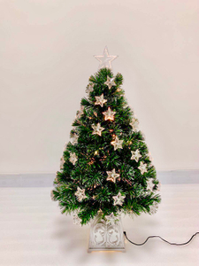 X'mas グリーンカラー クリスタルファイバーツリー +トップスター 角盆地+スターデコレーション - 18