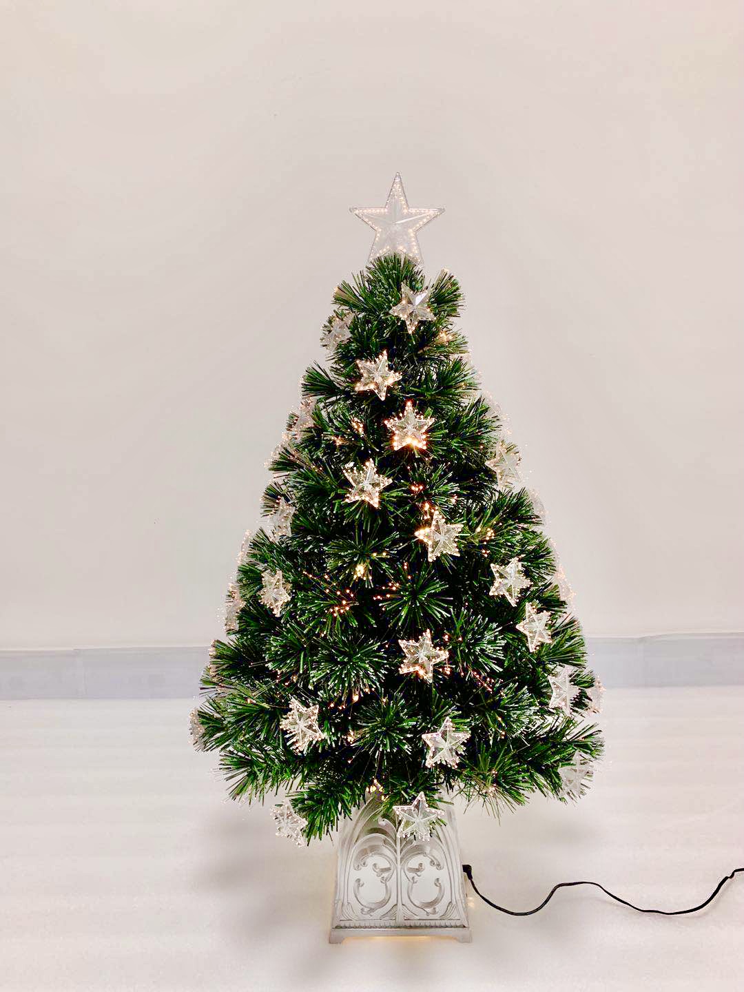 X'mas グリーンカラー クリスタルファイバーツリー +トップスター 角盆地+スターデコレーション - 18