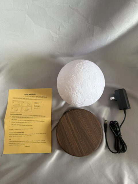 ダークウッドグレインベース10色の磁気浮揚フルムーンランプ - エーテルの周囲照明のための自然ABSログスタイルスタンド