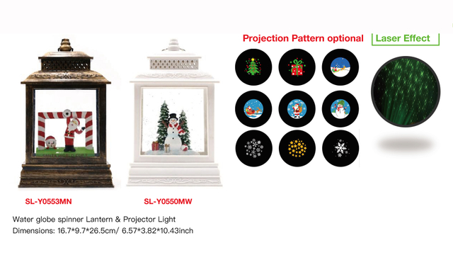 アクリルウォーターグローブスピナー ランタン&プロジェクターライト サンタクロース&フットボール/スノーマン&ギフト SR-24