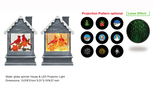 アクリルウォーターグローブスピナーハウス&LEDプロジェクターライトトウレッドバード SR-69
