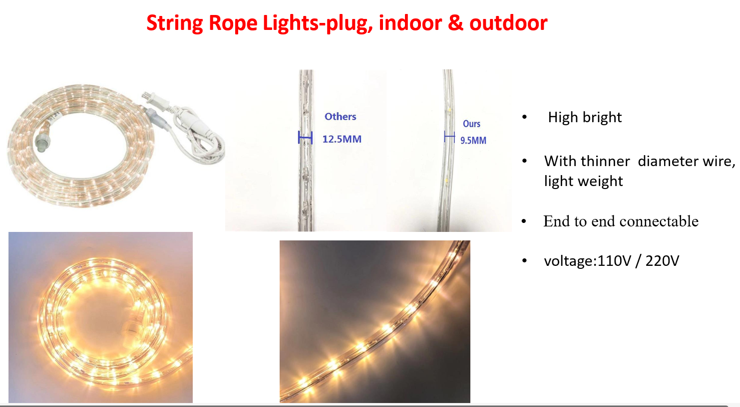 ストリングロープライトプラグ、屋内および屋外
