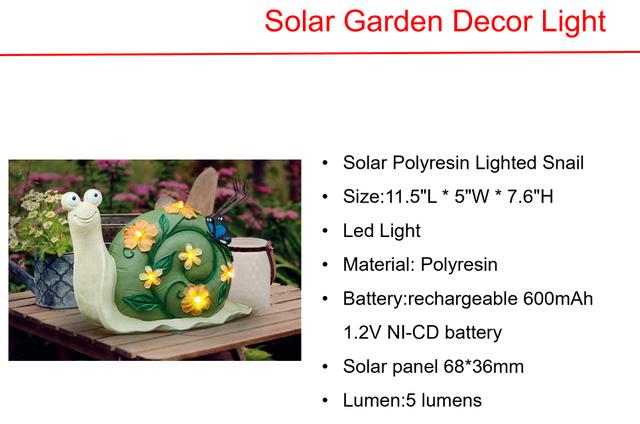 ソーラーLEDポリレジン点灯カタツムリ