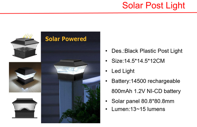 ソーラー LED ブラック プラスチック ポスト & S/4 ミニ メタル ウォール ライト