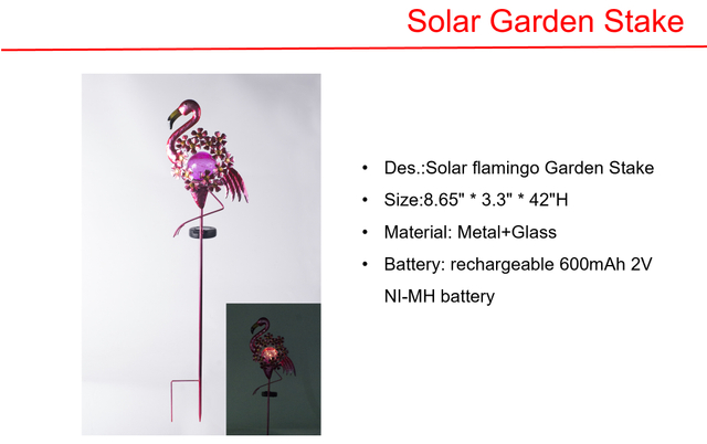 ソーラー LED フラミンゴ ガーデン ステーク & メタル ウォール ライト