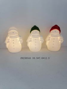 白/緑/赤帽子ライト付き磁器雪だるま - 14