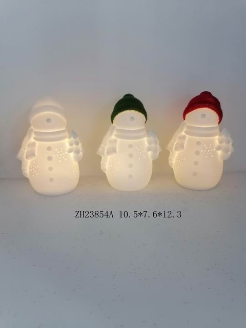 白/緑/赤帽子ライト付き磁器雪だるま - 14