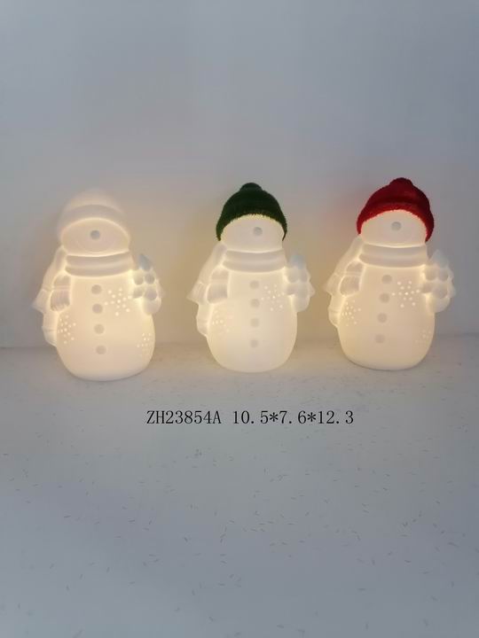 白/緑/赤帽子ライト付き磁器雪だるま - 14