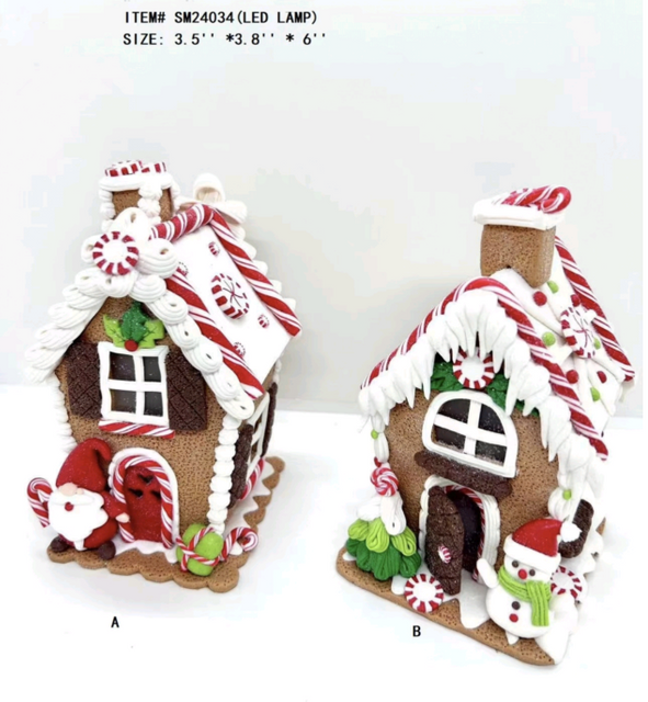 粘土生地の小さなサンタ クロースと雪だるまがお菓子の家の前に立っています - 18