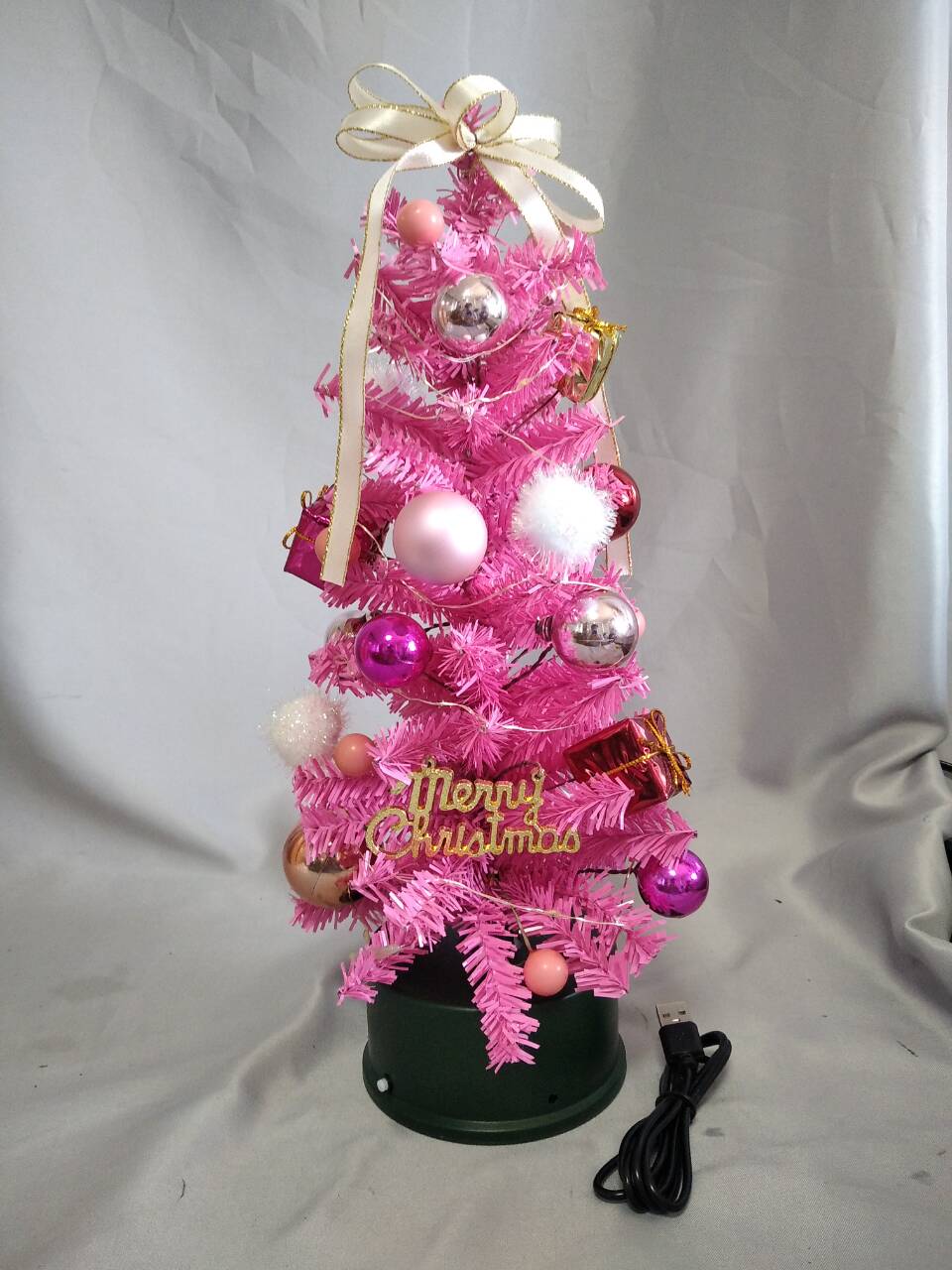 ピンク35cm回転ミニクリスマスツリー