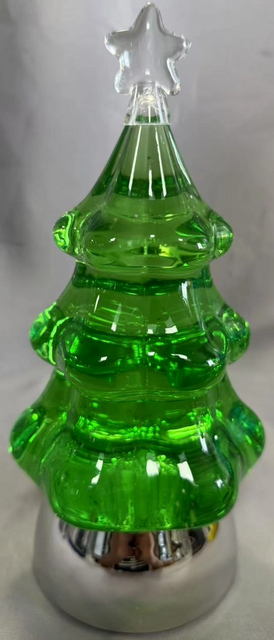 緑の透明な短いクリスマスツリー電気めっきシルバーベース