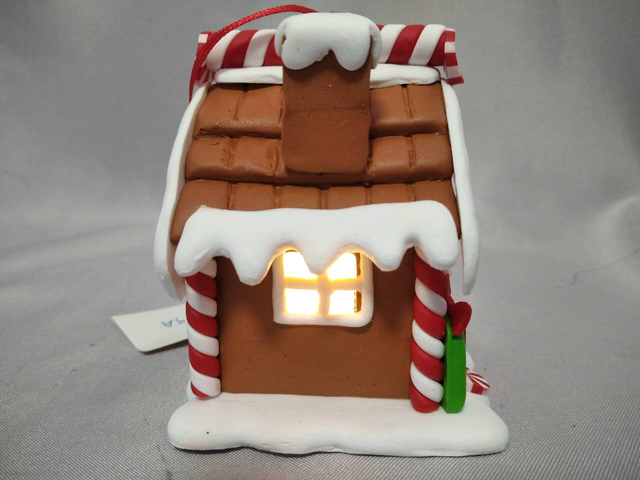 手作りのクリスマスサンタ&ギフトボックスコテージ飾り暖かい白いLEDライト| 6.5×6×8cmミニ照明付き装飾