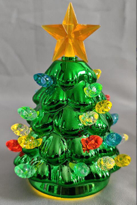 ミニグリーンクリスマスツリー（8.5×8.5×11cm）|シングルLEDウォームイエローライト（2700k、3lm）| 3Vボタンバッテリーの電源