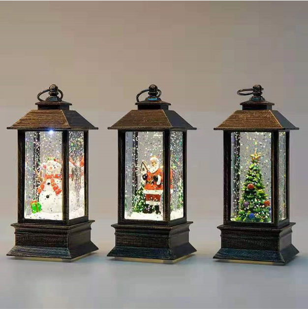 アクリル製ランタン型ウォーターランプ 雪だるま サンタクロース&クリスマスツリー