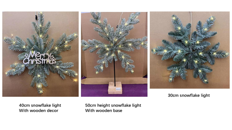 スノーフレークライト 木製装飾/木製ベース付き