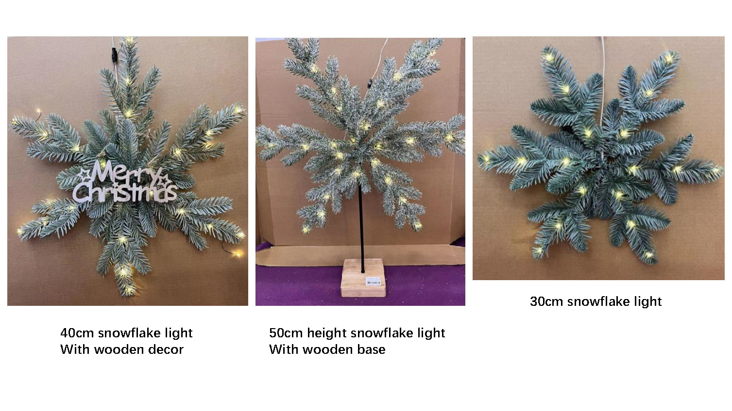 スノーフレークライト 木製装飾/木製ベース付き