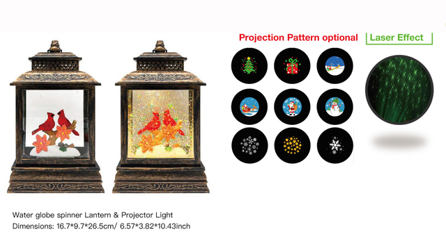 アクリルウォーターグローブスピナー ランタン&プロジェクター ライトレッド 鳥と花 SR-18