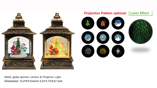 アクリルウォーターグローブスピナー ランタン&プロジェクターライト サンタクロース&スノーマン SR-33