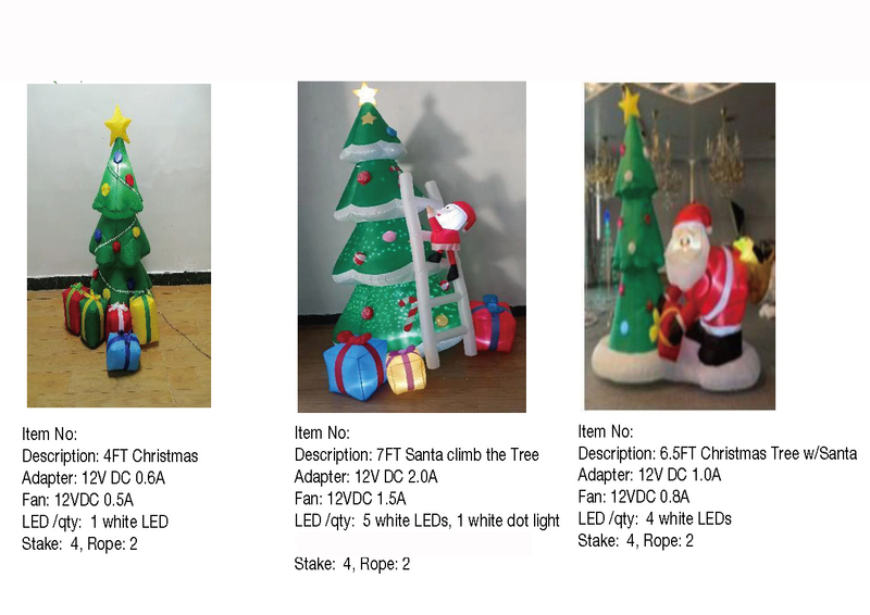 サンタインフレータブルライト付きクリスマスツリー