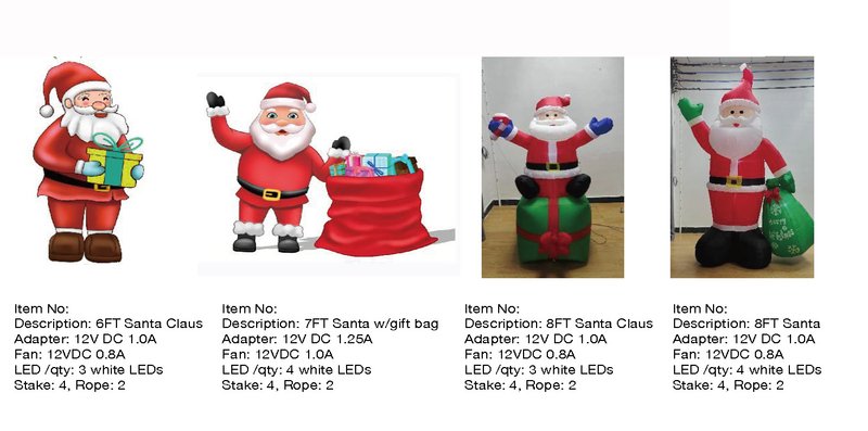 6、7、8フィートのサンタクロースインフレータブルライト
