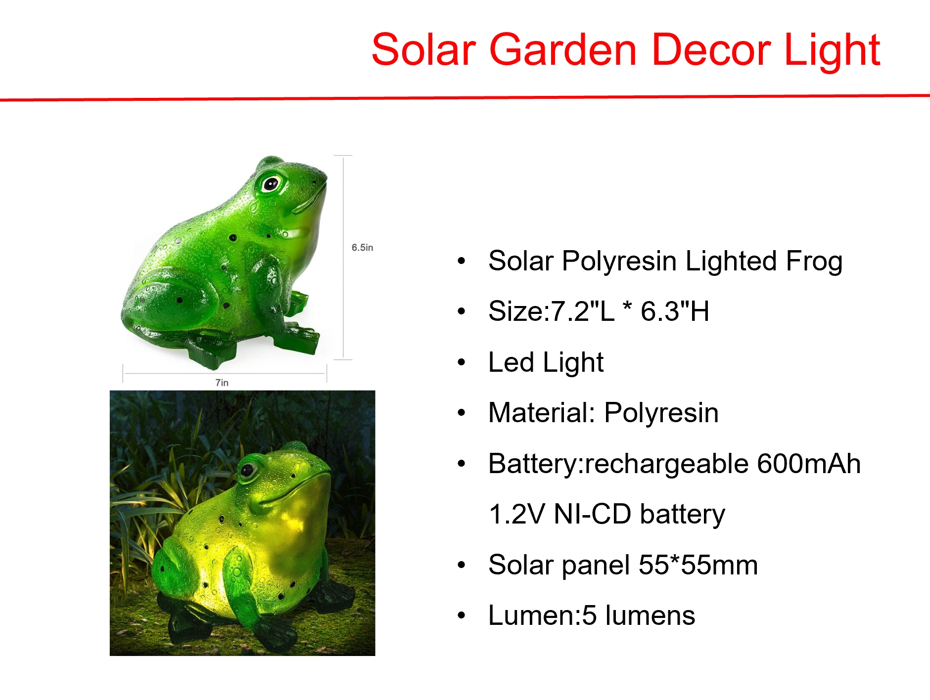 ソーラーLEDポリレジンライト付きカエル