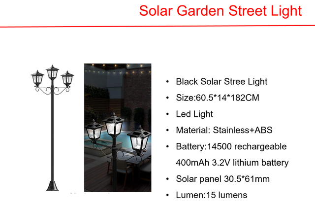 ソーラー LED ブラック街灯 & 銅/ゴールド金属ランタン ライト