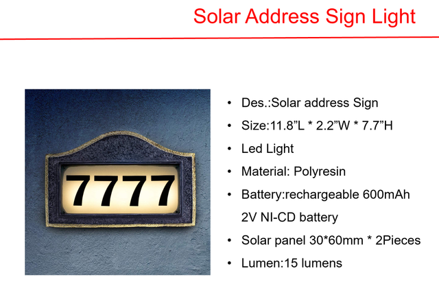 ソーラー LED 銅プラスチックポスト & アドレスサインライト