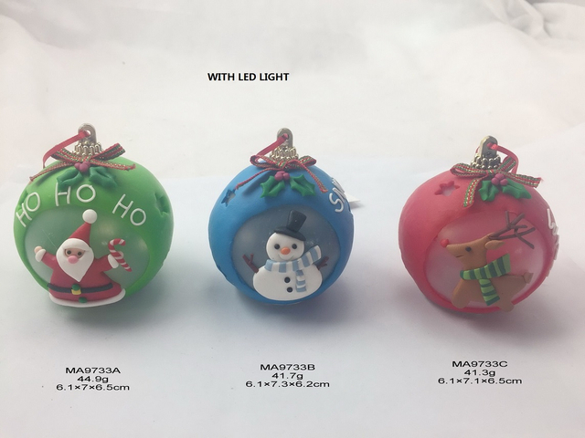 粘土生地のサンタクロース/雪だるま/トナカイがボールに乗って LEDライト付き - 3
