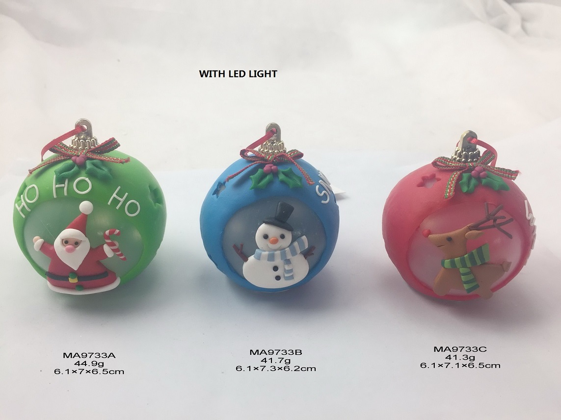 粘土生地のサンタクロース/雪だるま/トナカイがボールに乗って LEDライト付き - 3