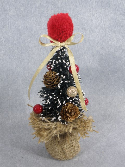 トップスター付きX'masグリーンミニツリー+洗面器付きホワイト植毛+グリッターデフコル。ボール/松ぼっくり/葉っぱ - 9