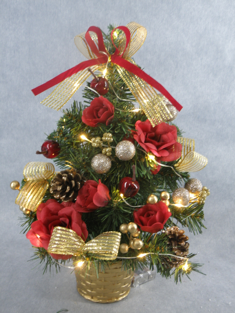 X'mas グリーン ミニツリー 洗面器付き +col.ボール/松ぼっくり/花/ベルト - 5