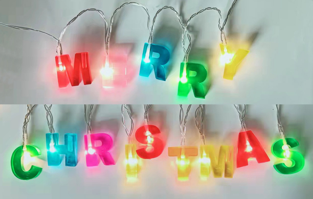 PVC 'Merry '& 'Christmas '文字を備えたMCアルファベットライトストリング、10cmの電球間隔、屋内/屋外での使用のためのお祝いの休日の装飾装飾