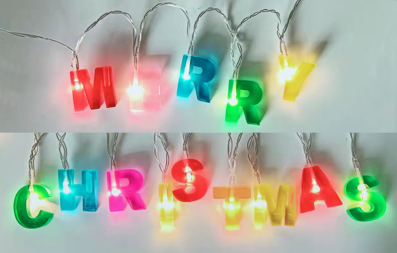 PVC 'Merry '& 'Christmas '文字を備えたMCアルファベットライトストリング、10cmの電球間隔、屋内/屋外での使用のためのお祝いの休日の装飾装飾