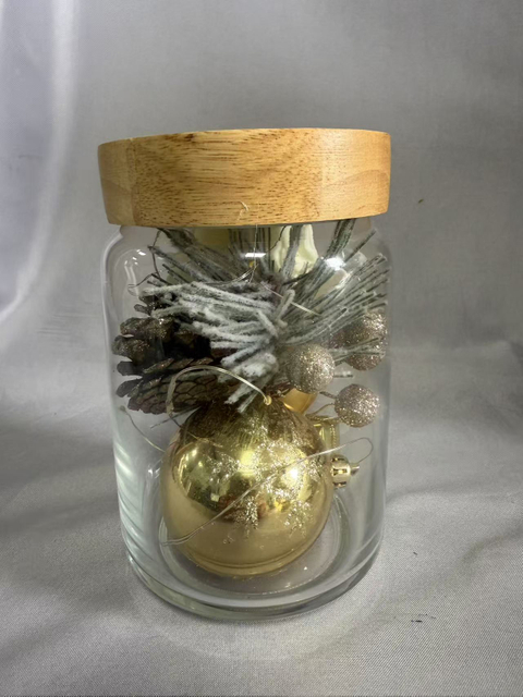 密封されたゴールデンガラスジャー（9.5cm DIA×14.5cm h）の保存花の花束、4：1の点滅する妖精のワイヤーライト（AA×2バッテリー駆動）、ギフト/家のエレガントなテーブルトップの装飾