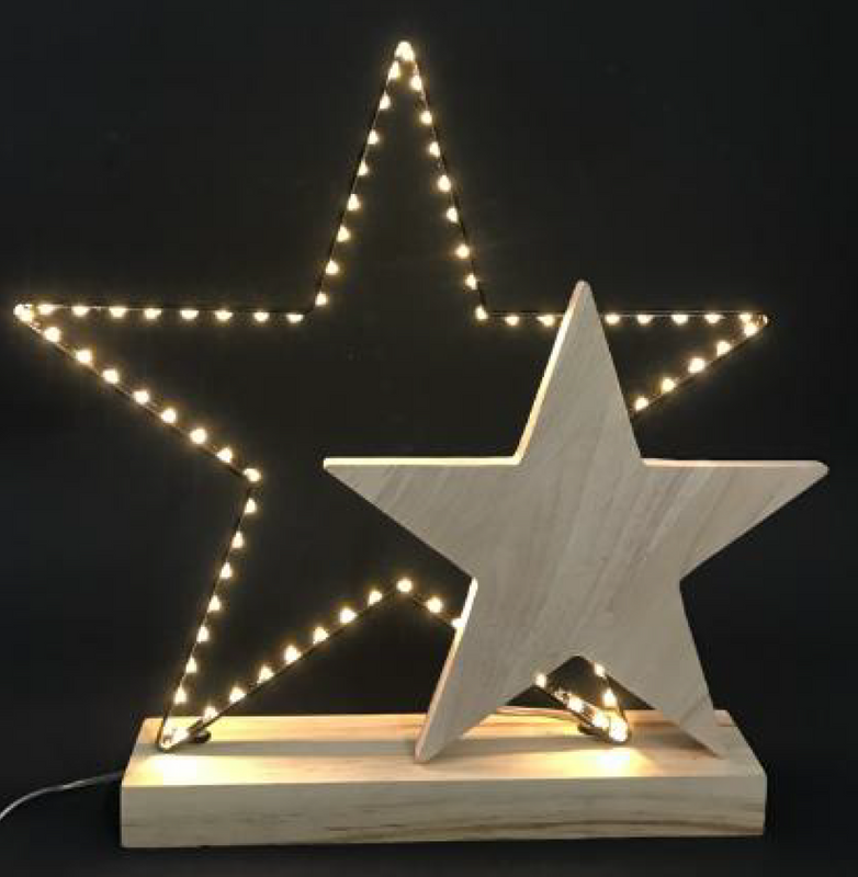 木製スター装飾付きモチーフフレームライト