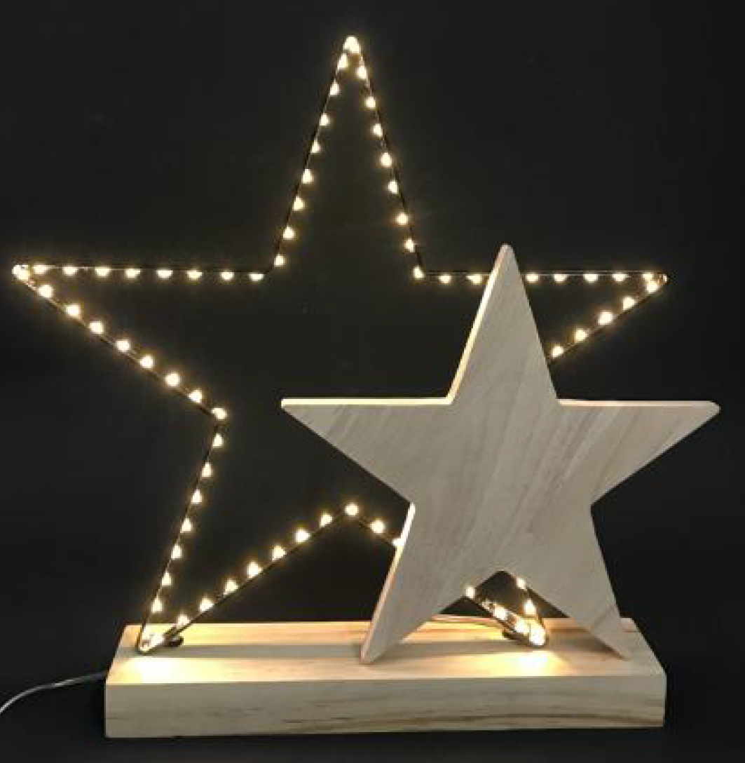 木製スター装飾付きモチーフフレームライト