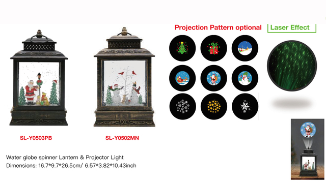 アクリルウォーターグローブスピナー ランタン&プロジェクターライト バイオリンを弾くサンタクロース/雪だるま&赤い鳥 SR-23