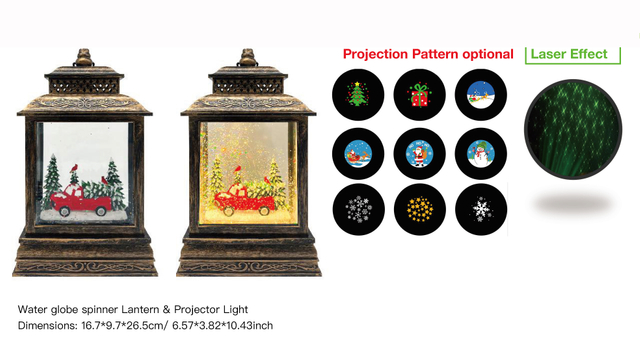 アクリルウォーターグローブスピナー ランタン&プロジェクターライト レッド 車&鳥 SR-17