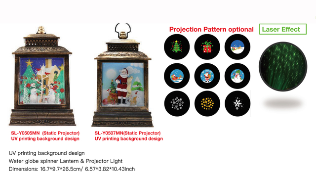 アクリルウォーターグローブスピナー ランタン&プロジェクターライト 雪だるま/サンタクロース&動物 SR-9