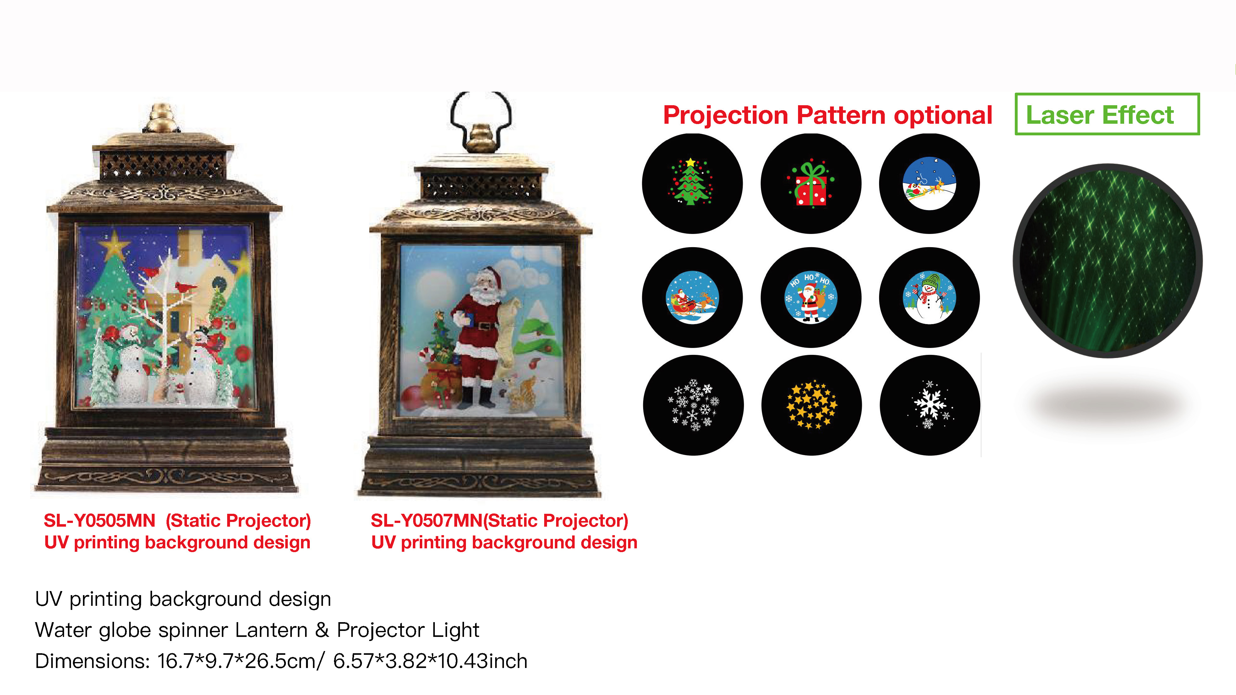 アクリルウォーターグローブスピナー ランタン&プロジェクターライト 雪だるま/サンタクロース&動物 SR-9