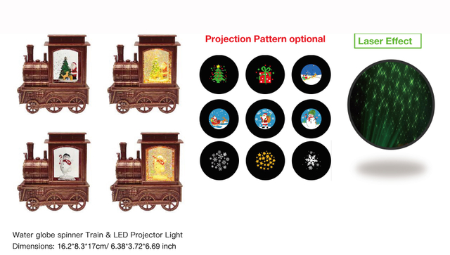 アクリルウォーターグローブスピナー トレイン&LEDプロジェクターライト サンタクロース&犬/雪だるま SR-64